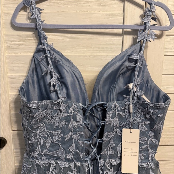 Elegant Blue Lace Prom Dress - Picture 3 of 6